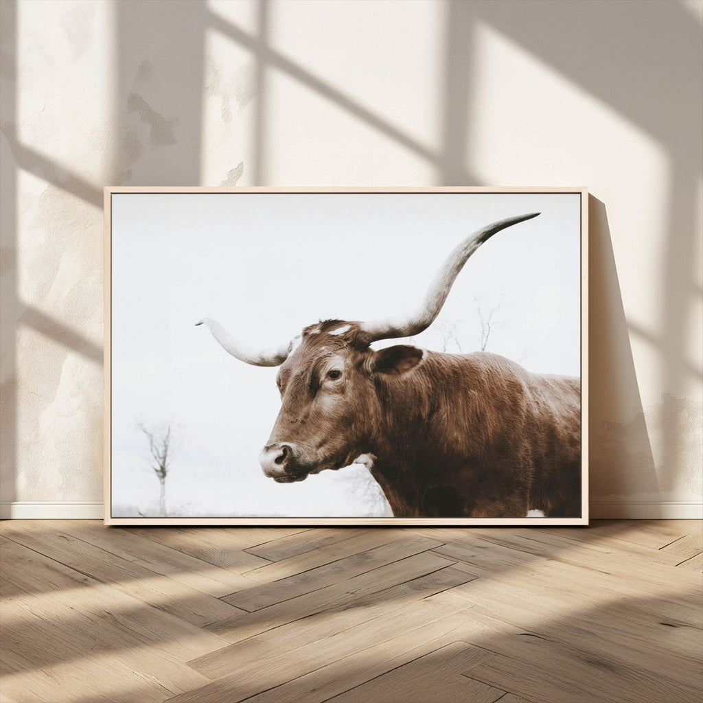 Rustic Bull Wall Art Canvas Print, Modern Longhorn Farmhouse Animal Decor