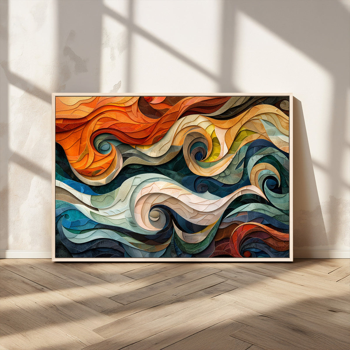 Abstract Wave Wall Art, Ready to Hang Framed Canvas Print | Extra Large 3 Piece Canvas Wall Art