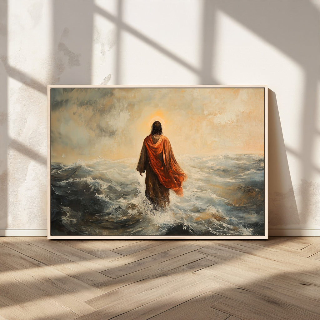 Jesus Walking on Water, Christian Wall Art, Jesus Christ Oil Painting Style Print