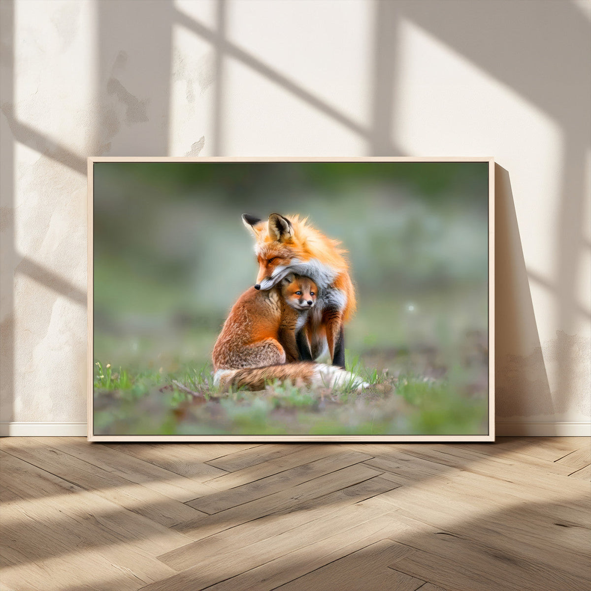 Heartwarming Fox and Baby Cub Wall Art | Canvas Print of Foxes in Nature