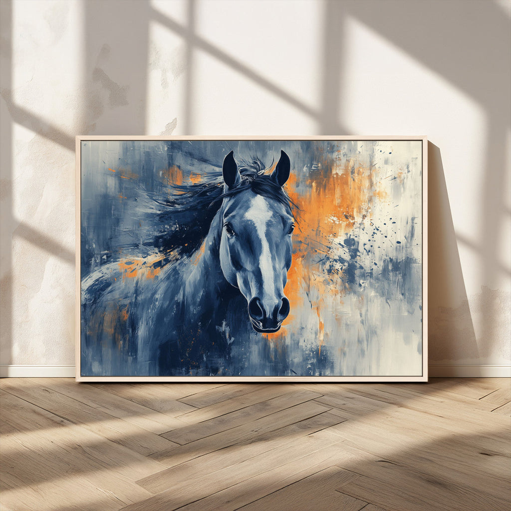 Abstract Blue Horse Wall Art Print Canvas | Western Horse Wall Art for Farmhouse Decor