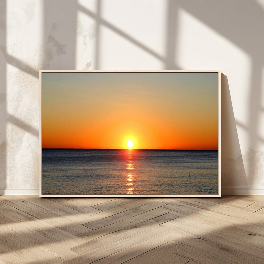 Golden Horizon Sunset Over Ocean Wall Art Canvas Print | Tropical Beach Canvas