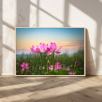 Pink Flower on the Mountain Canvas Print, Framed Pink Flower Canvas Wall Art