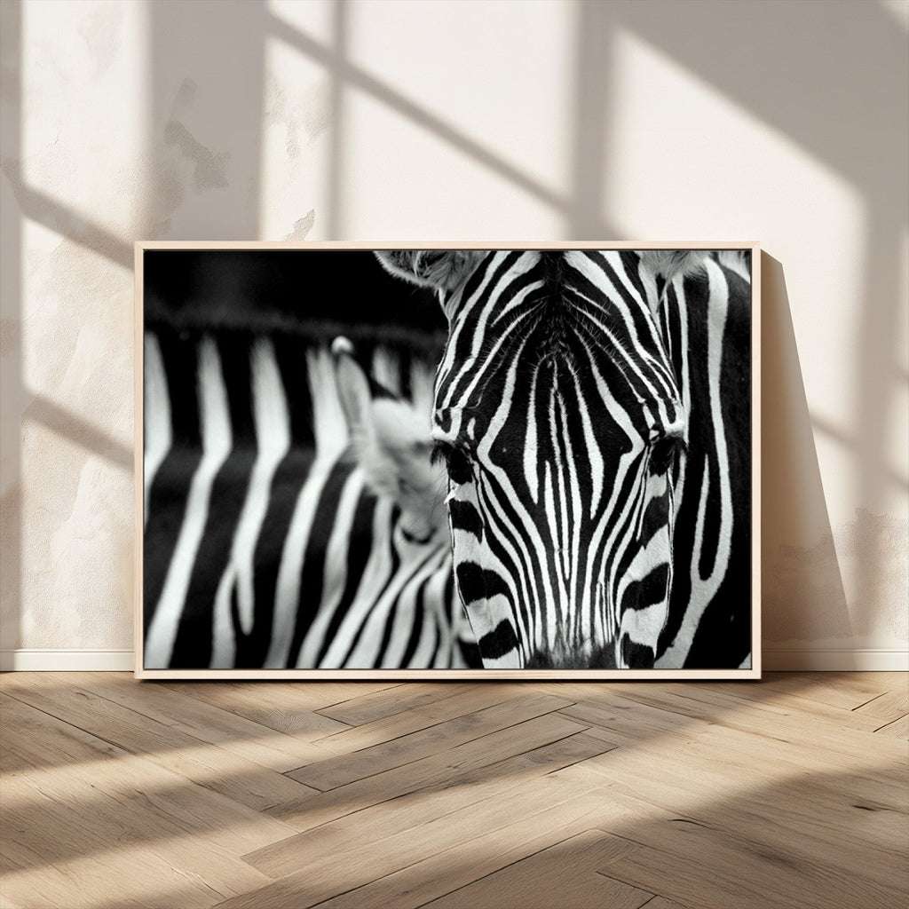 Zebra Wall Art | Zebra Close Up Canvas Print | Framed Black and White Wildlife