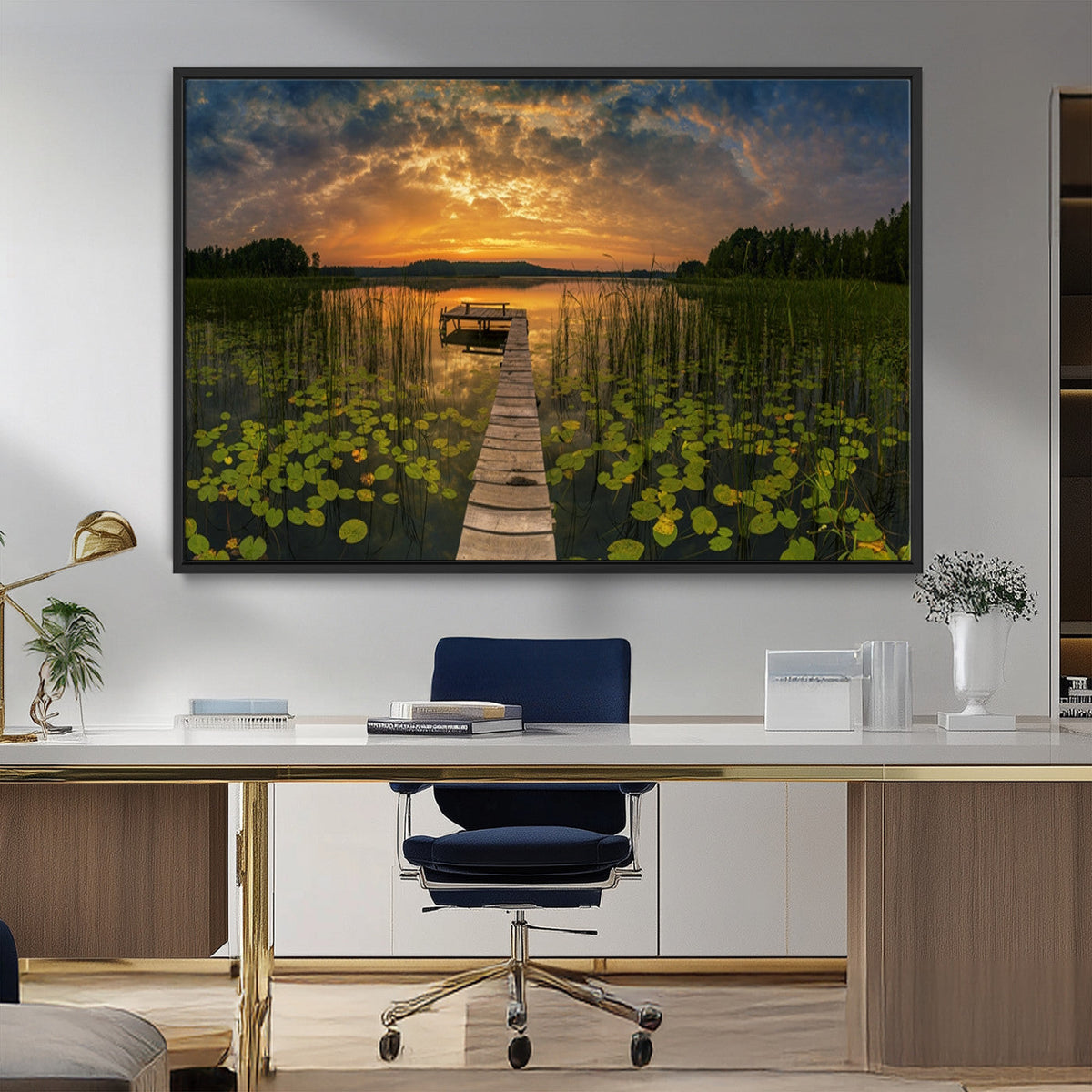Lake and Flower Wall Art Canvas Print