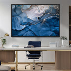 Navy Blue Canvas Art Abstract Print | Elegant Triptych Modern Art