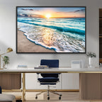 Sunset Beach Waves Canvas Wall Art | Ocean Sunset Coastal Print