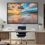 Sunset Beach Canvas Wall Art | Tropical Triptych Seascape Print