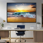Golden Sunset Ocean Waves Wall Art Canvas Print | Multi Panel Beach Canvas Set, Coastal Triptych