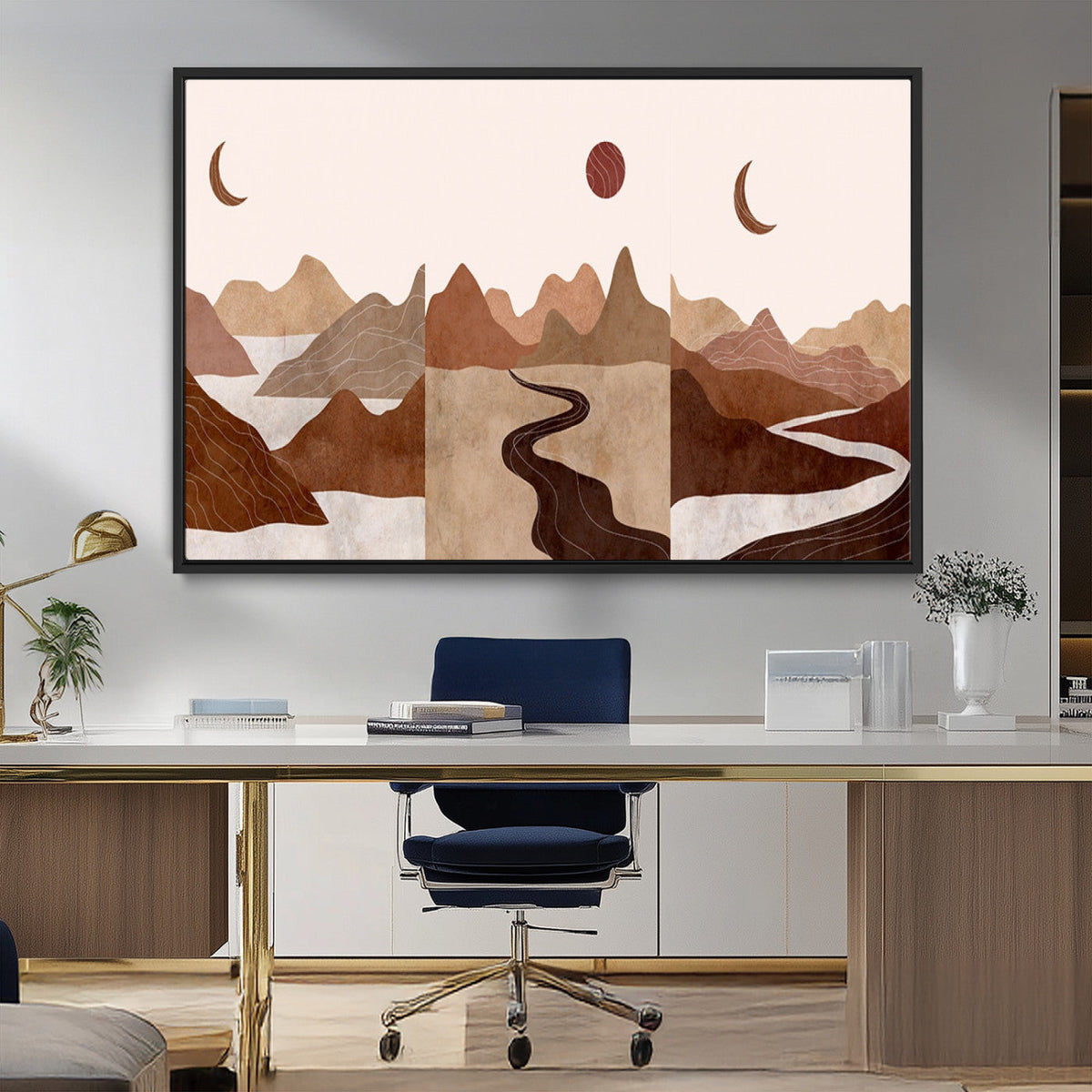 Boho Wall Art Canvas Print Set | Mid-Century Bohemian Wall Artwork, Boho Neutral