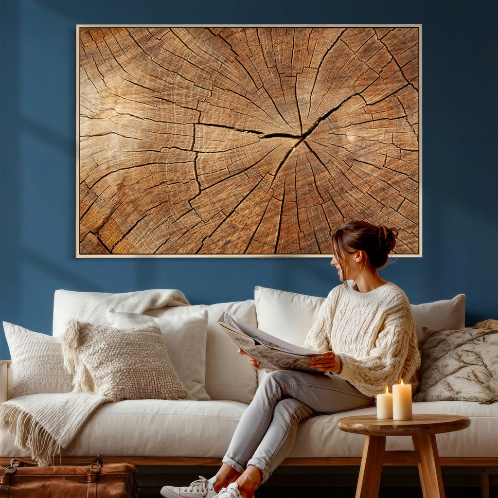 Tree Ring Canvas Art, Rustic Wood Grain Wall Art, Tree Slice Decor for Modern Homes