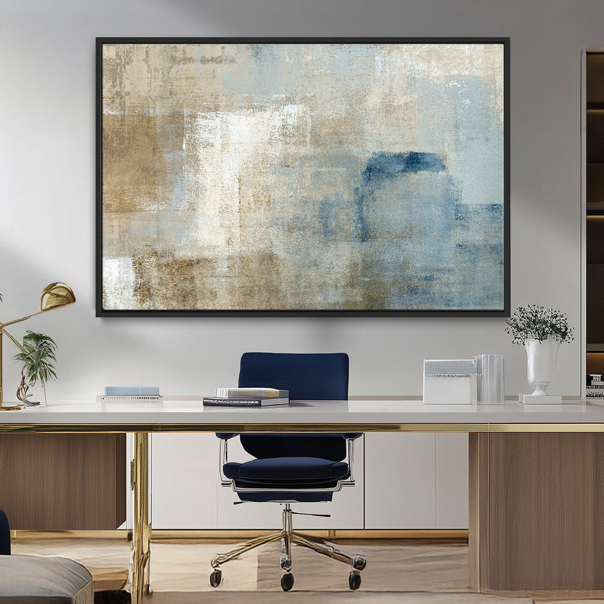 Abstract Blue and Beige Wall Art, Modern Minimalist Canvas Print Set