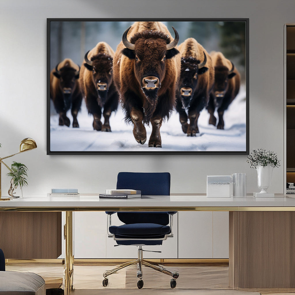 Buffalo Wall Art Canvas Print, American Bison Herd Wall Art