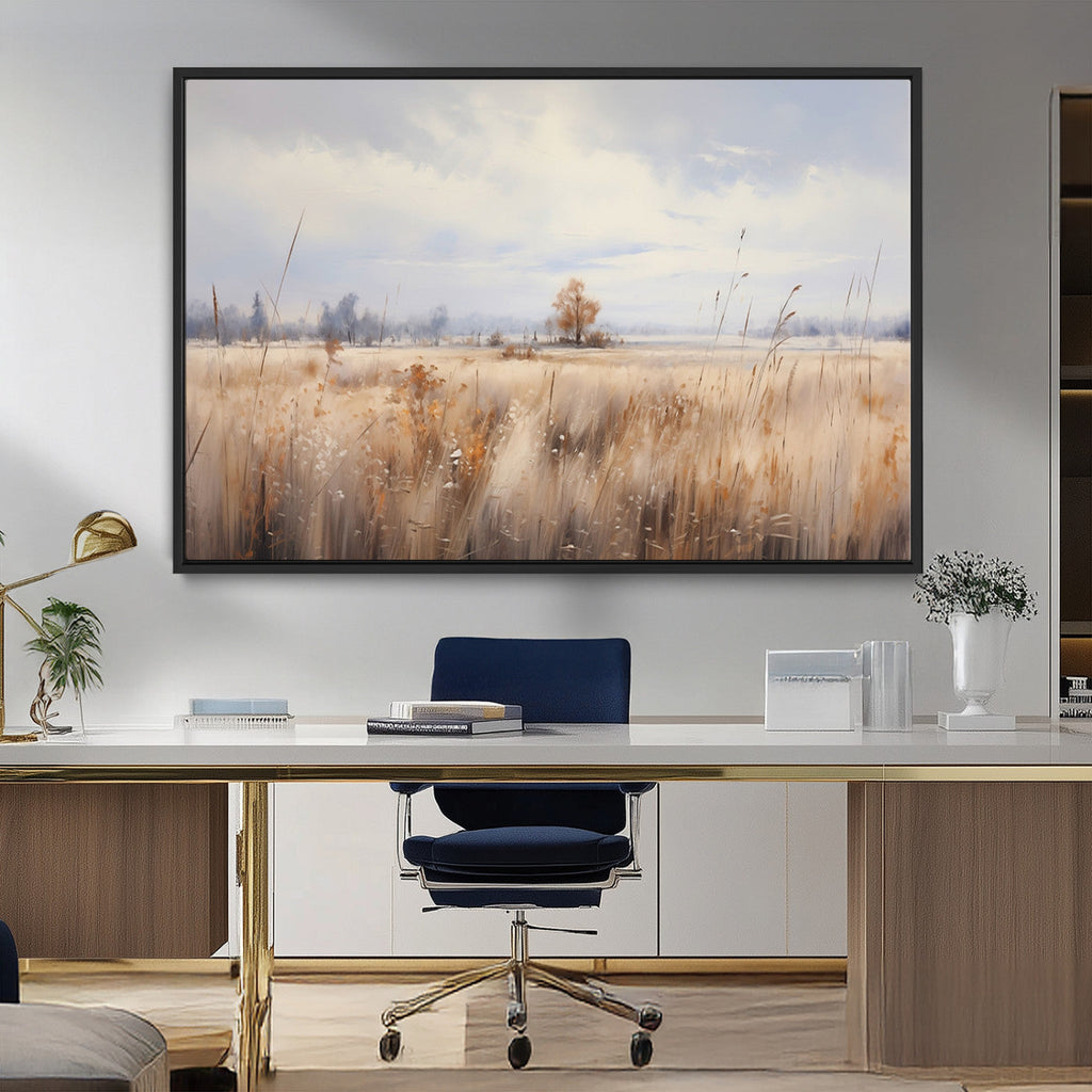 Golden Fields Wall Art Print Canvas | Serene Minimalist Landscape for Farmhouse Decor