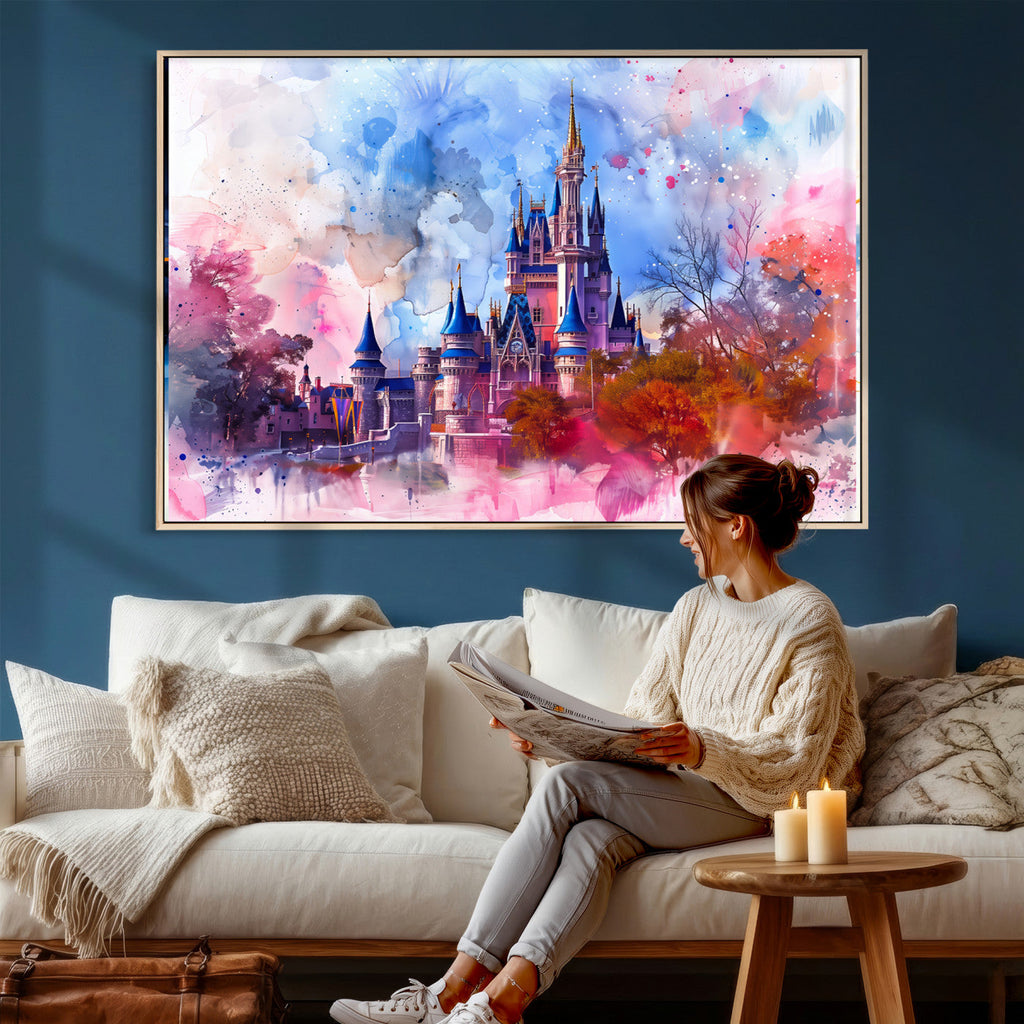 Disney Wall Art: Dreamy Watercolor Cinderella Castle Canvas Print