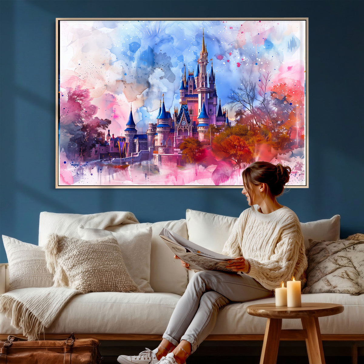 Disney Wall Art: Dreamy Watercolor Cinderella Castle Canvas Print