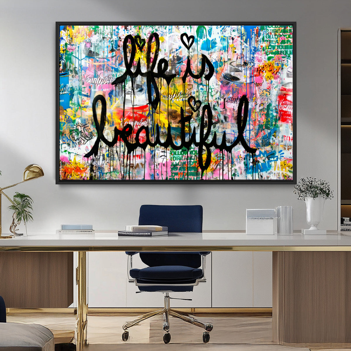 Life Beautiful Art Print | Banksy Graffiti Wall Art Canvas Print