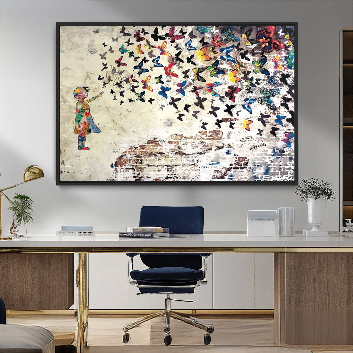 Banksy Wall Art - Banksy Girl Butterfly Graffiti Wall Art