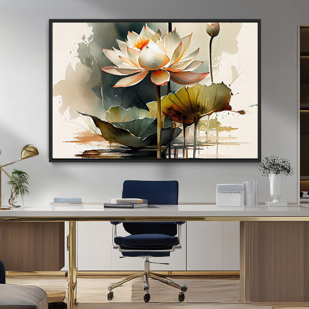 Lotus Flower Watercolor Canvas Print | A Symbol of Serenity and Growth in Soft Watercolors