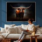 Abstract Texas Longhorn Wall Art Print | 3-Panel Large Texas Longhorn Canvas