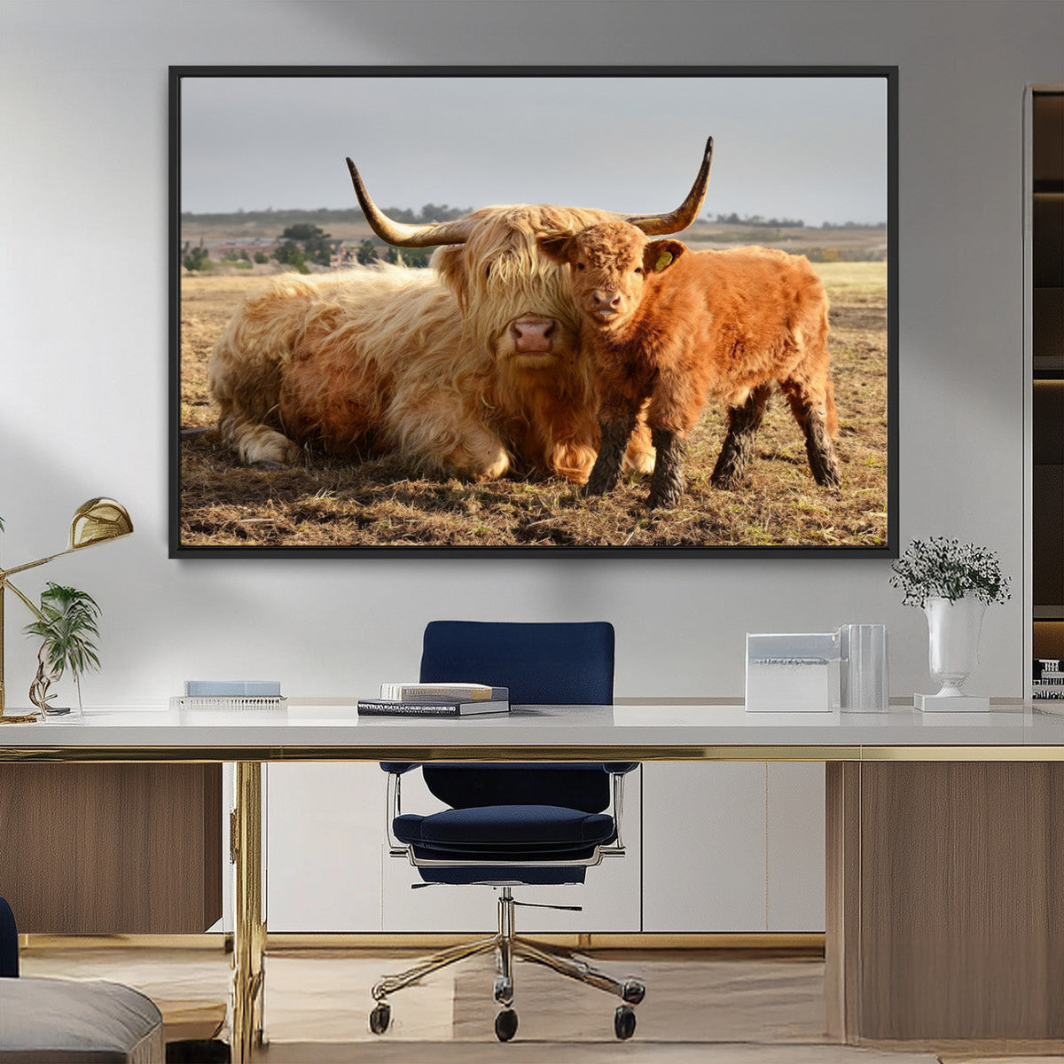 Highland Cow Canvas Wall Art Animal Print for Farm House Decor