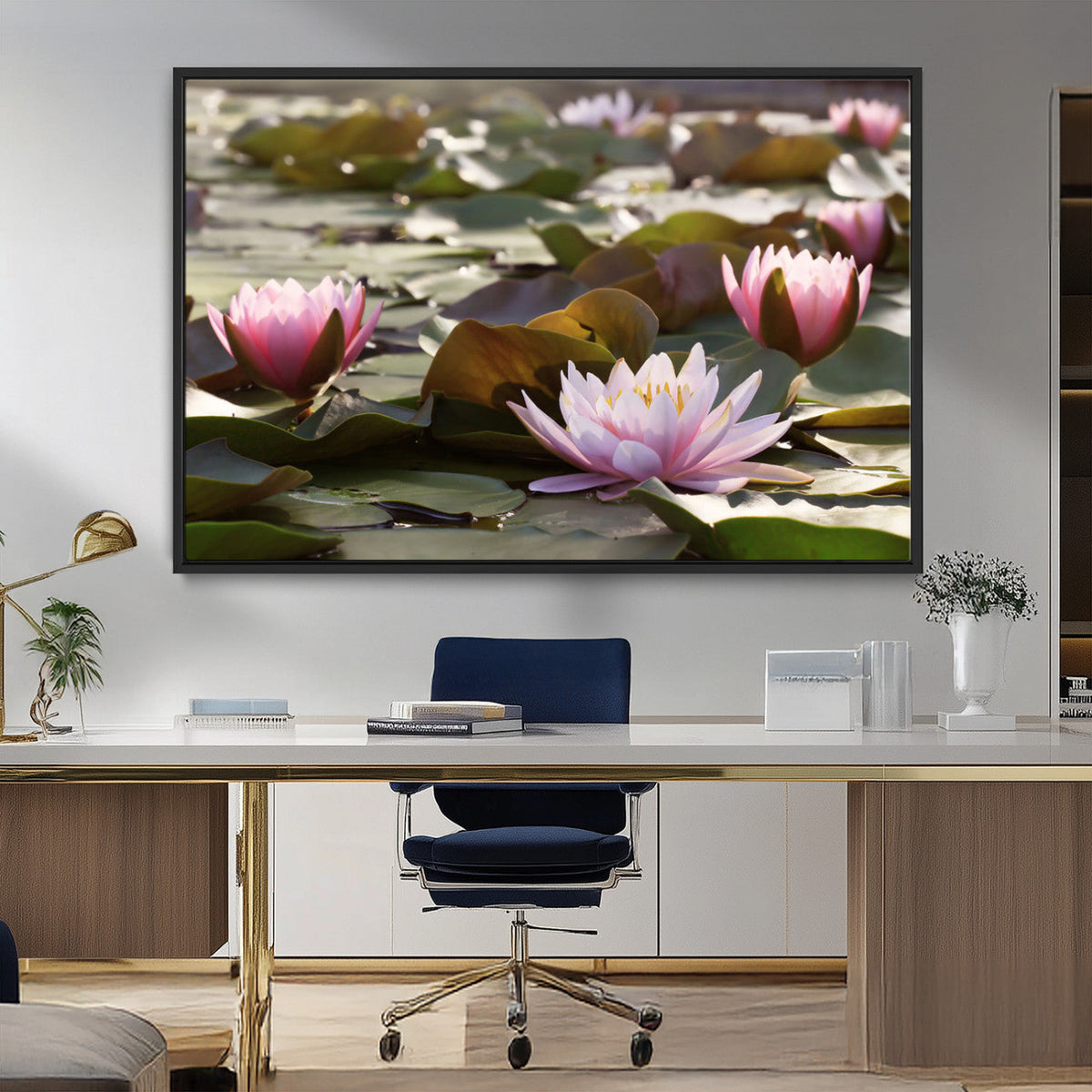 Lotus Flower Wall Art Canvas Print, Water Lily Large Wall Art for Yoga Room Decor