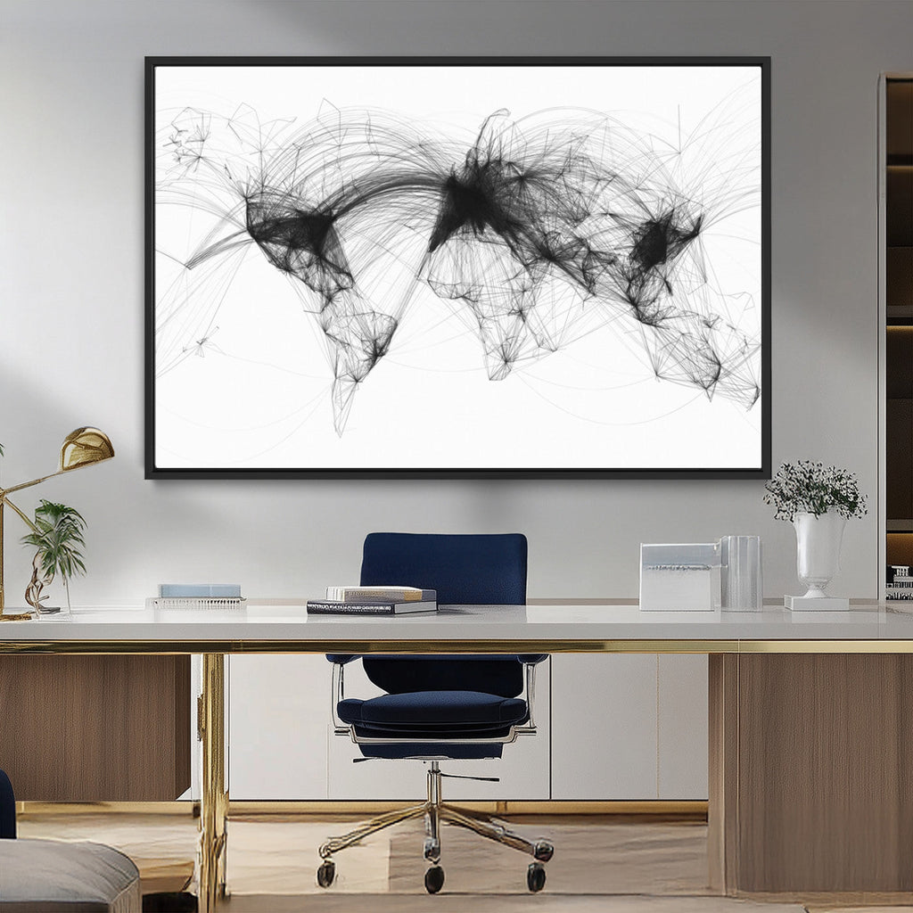 Flight Routes Air Traffic Map Canvas Wall Art, World Flight Routes Print