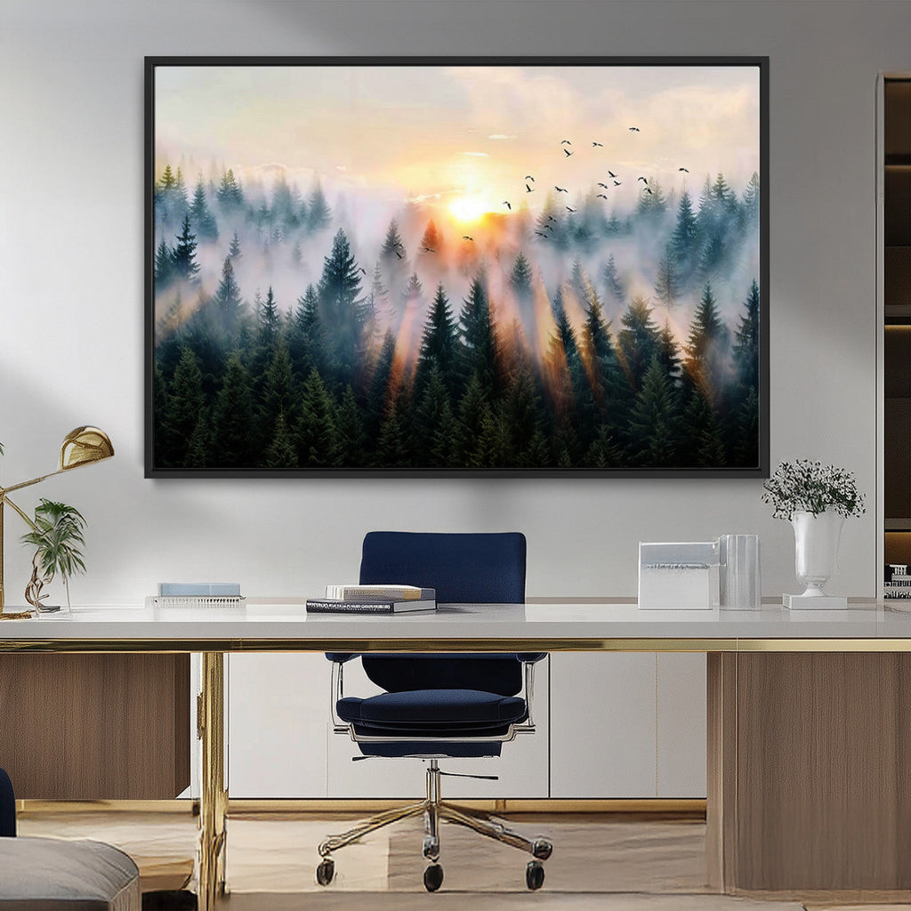 Abstract Forest Wall Art, Serene Nature Canvas Print with Misty Forest Design for Modern Home Decor