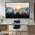 Abstract Forest Wall Art, Serene Nature Canvas Print with Misty Forest Design for Modern Home Decor