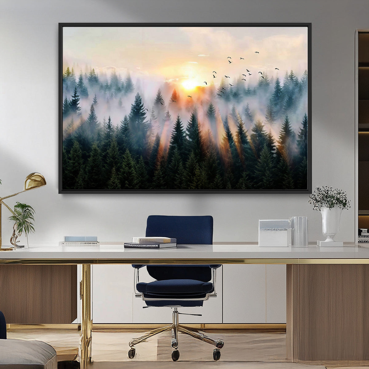 Abstract Forest Wall Art, Serene Nature Canvas Print with Misty Forest Design for Modern Home Decor