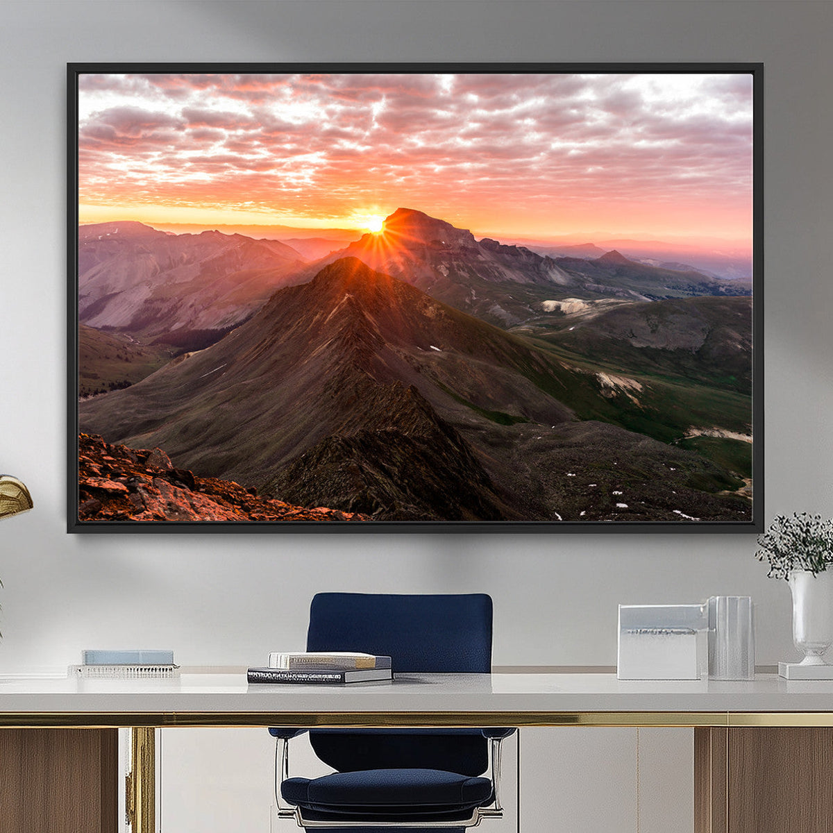 Mountain Sunrise Wall Art | Framed Alpine Ridge Canvas