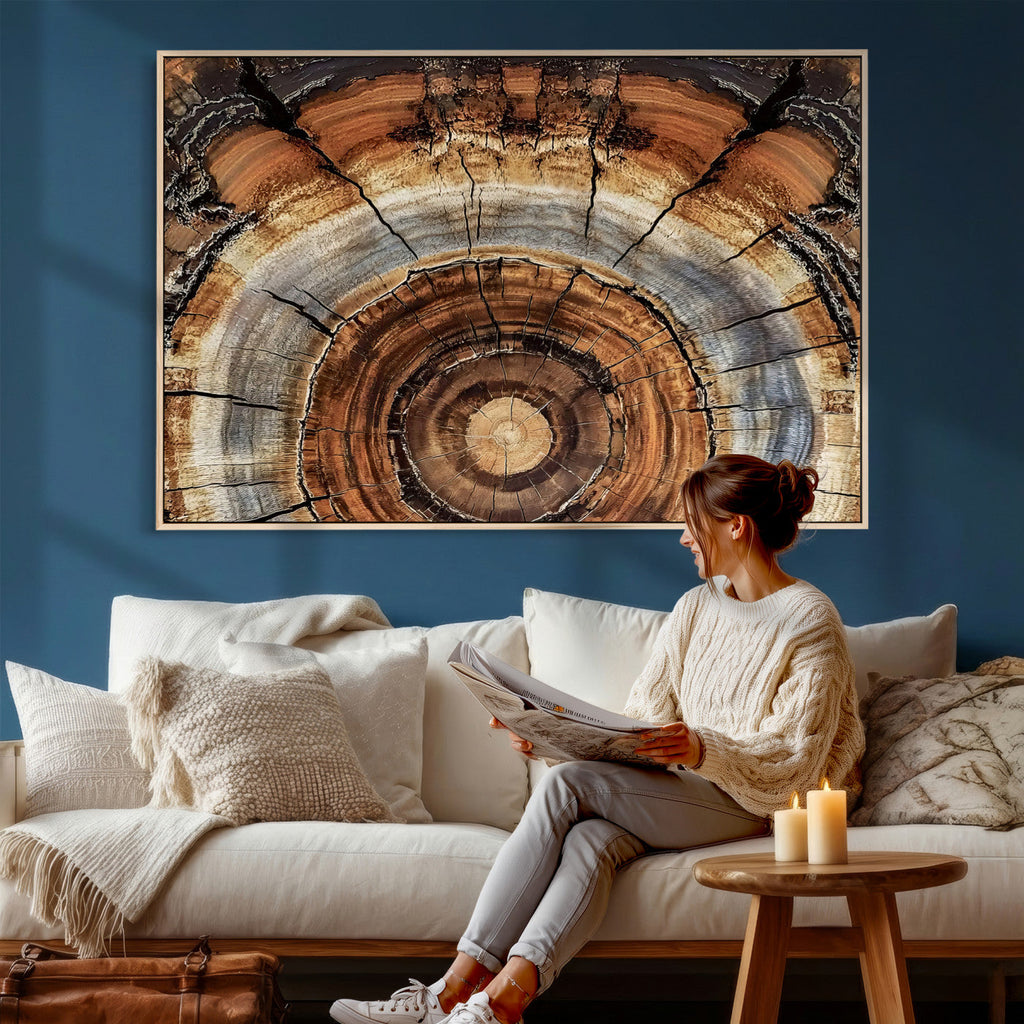Tree Rings Wall Art Canvas Print, Rustic Wood Grain