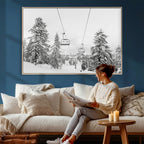 Snowy Ski Lift Wall Art | Framed Winter Forest Canvas