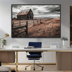 Rustic Barn Wall Art Canvas Print, Framed Moody Field Scene