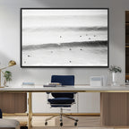 Black White Ocean Wall Art Canvas Print, Framed Coastal Sport and Ocean Swimmers Scene