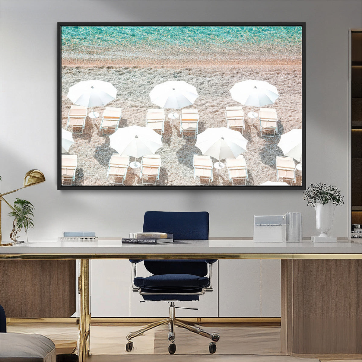 Calm Beach Wall Art | Framed Turquoise Water Canvas Artwork