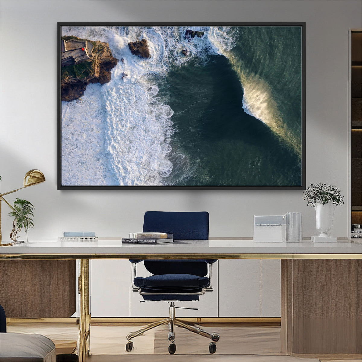 Ocean Wave Wall Art | Aerial Coastal View Canvas Artwork