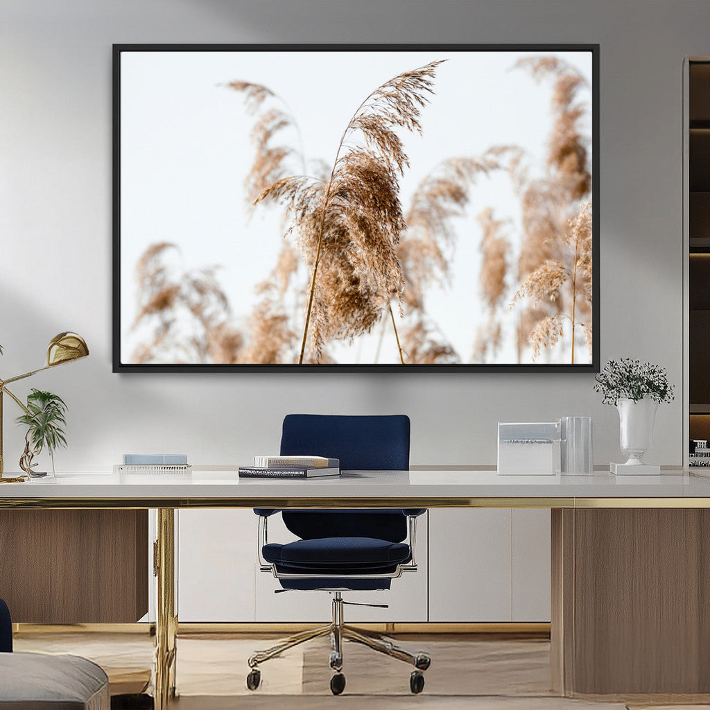 Pampas Grass Wall Art Canvas Print, Framed Neutral Tones Minimalist Boho