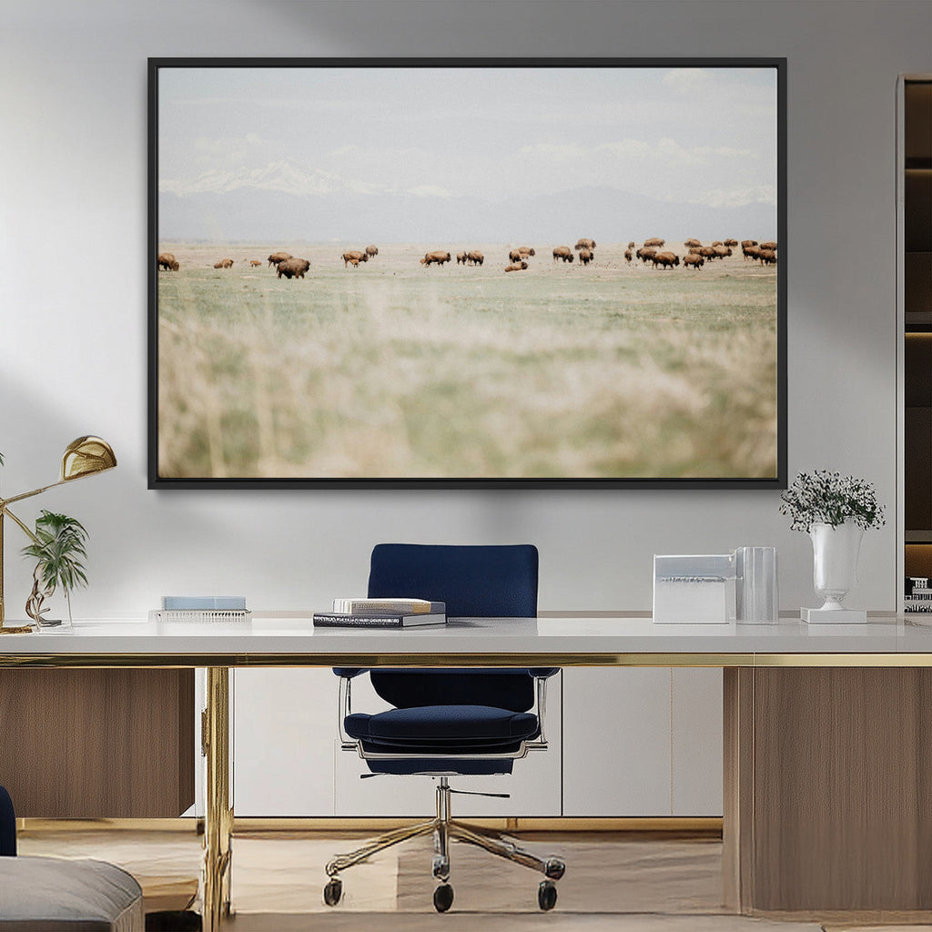 Bison Herd Wall Art Canvas Print, Framed Western Ranch Nature Scene