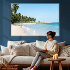 Palm Tree Coast Wall Art Canvas Print, Framed Island Getaway with Crystal Blue Water