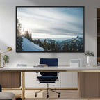 Snowy Mountains Wall Art Canvas Print, Framed Alpine Landscape Frosty Peaks Artwork