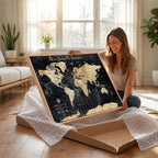 Custom Black Modern Push Pin World Map Wall Art, Next Trip Planner Map, Home Office and Entryway Decor