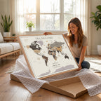 Personalized Travel Tracker Map with Pins, Framed World Map for Home and Office
