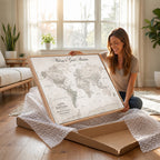Personalized Beige World Map Canvas with Push Pins, Places Visited Tracker, Family Room and Entryway Decor