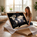 Personalized Beige World Map Canvas with Push Pins, Couples Countries Visited Map, Study and Hallway Decor