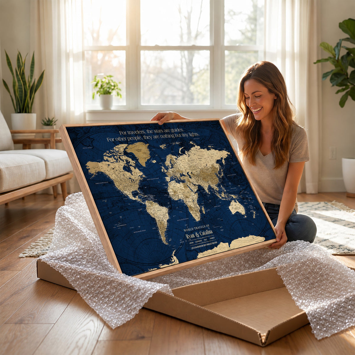 Personalized Framed Black Push Pin Travel Map Canvas Print, Next Trip Planner Map, Dining Room and Bedroom Decor