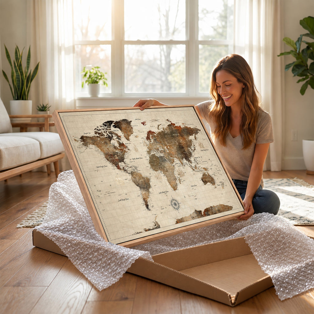 Vintage World Map Wall Art Canvas Print for Living Room, Office and Study