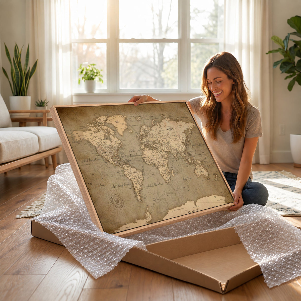 Dark World Map Canvas Print | Framed Travel Map Wall Art