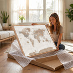 Framed Large World Map Canvas Print for Office Decor