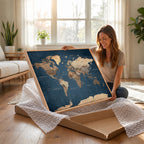 Navy Blue World Map Canvas Print | Framed Travel Map Wall Art